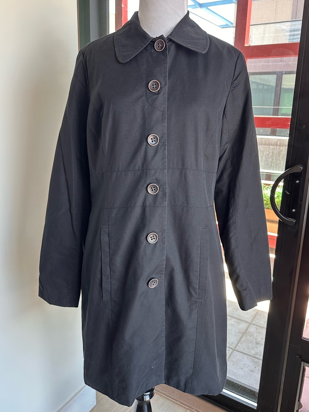 Eddie Bauer Black Single-Breasted Trench Coat